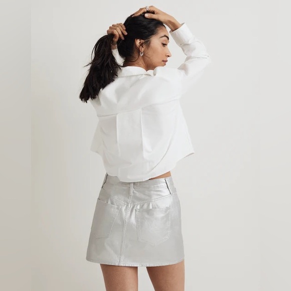 Madewell x Aimee Song denim mini skirt in coated silver size 29 NWT new - Picture 8 of 15